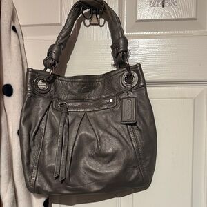 Coach Charcoal Pleated Leather Hobo Bag